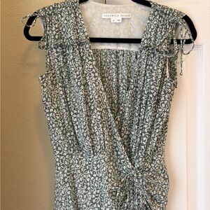 Veronica Beard Green and Ivory Floral Patterned Silk Dress